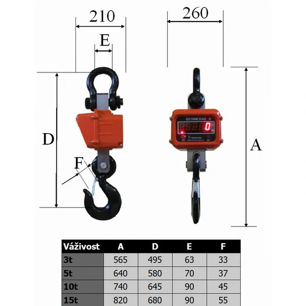 LESAK JEV, 10t/5kg (Závěsná/jeřábová váha s dálkovým ovládáním a svítícím LED displejem)