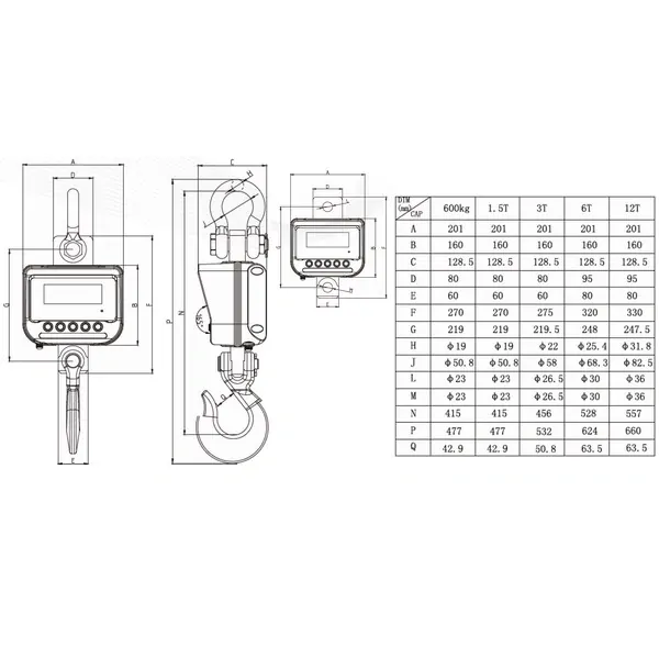 TSCALE TN-3000k, 3000kg/1kg (Závěsná jeřábová váha )