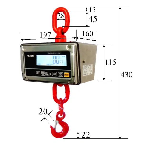 LESAK J1-RWS, 600kg/200g, nerez (Závěsná/jeřábová váha pro obchodní vážení s LCD displejem v nerezu)