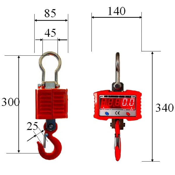 LESAK ZEV-SL-1000, 1t/500g ( Závěsná/jeřábová váha s dálkovým ovládáním a svítícím LED displejem v ocelovém provedení)