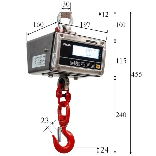 LESAK J1-RWS, 1,5t/0,5kg, nerez (Závěsná/jeřábová váha pro obchodní vážení s LCD displejem v nerezu)